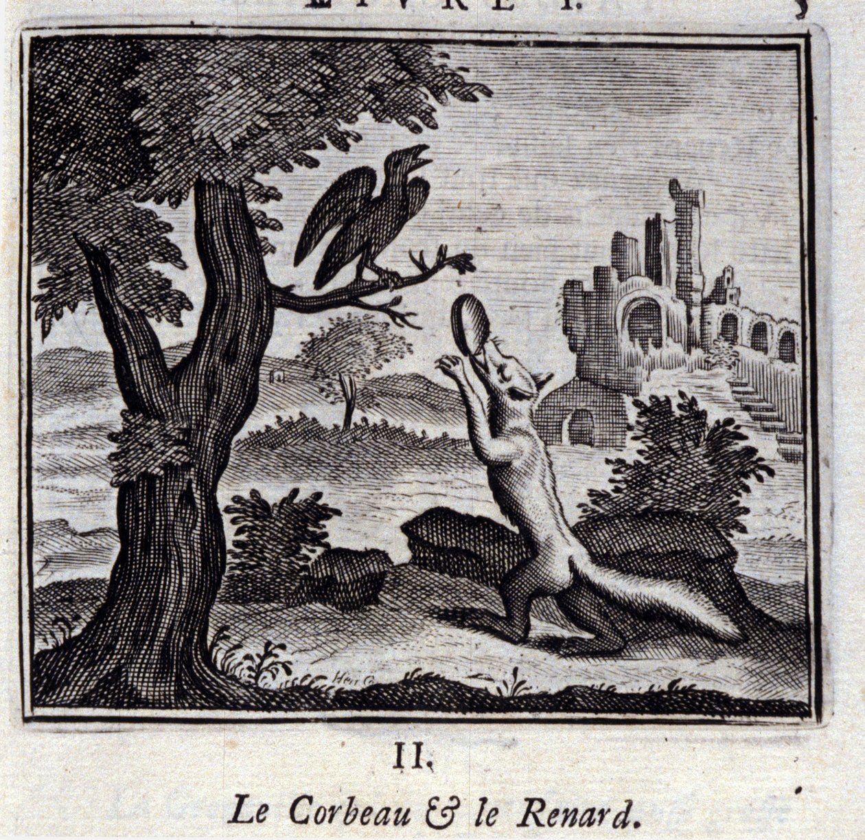 Illustration från "Fables of Jean de la Fontaine" (litho) av Francois Chauveau
