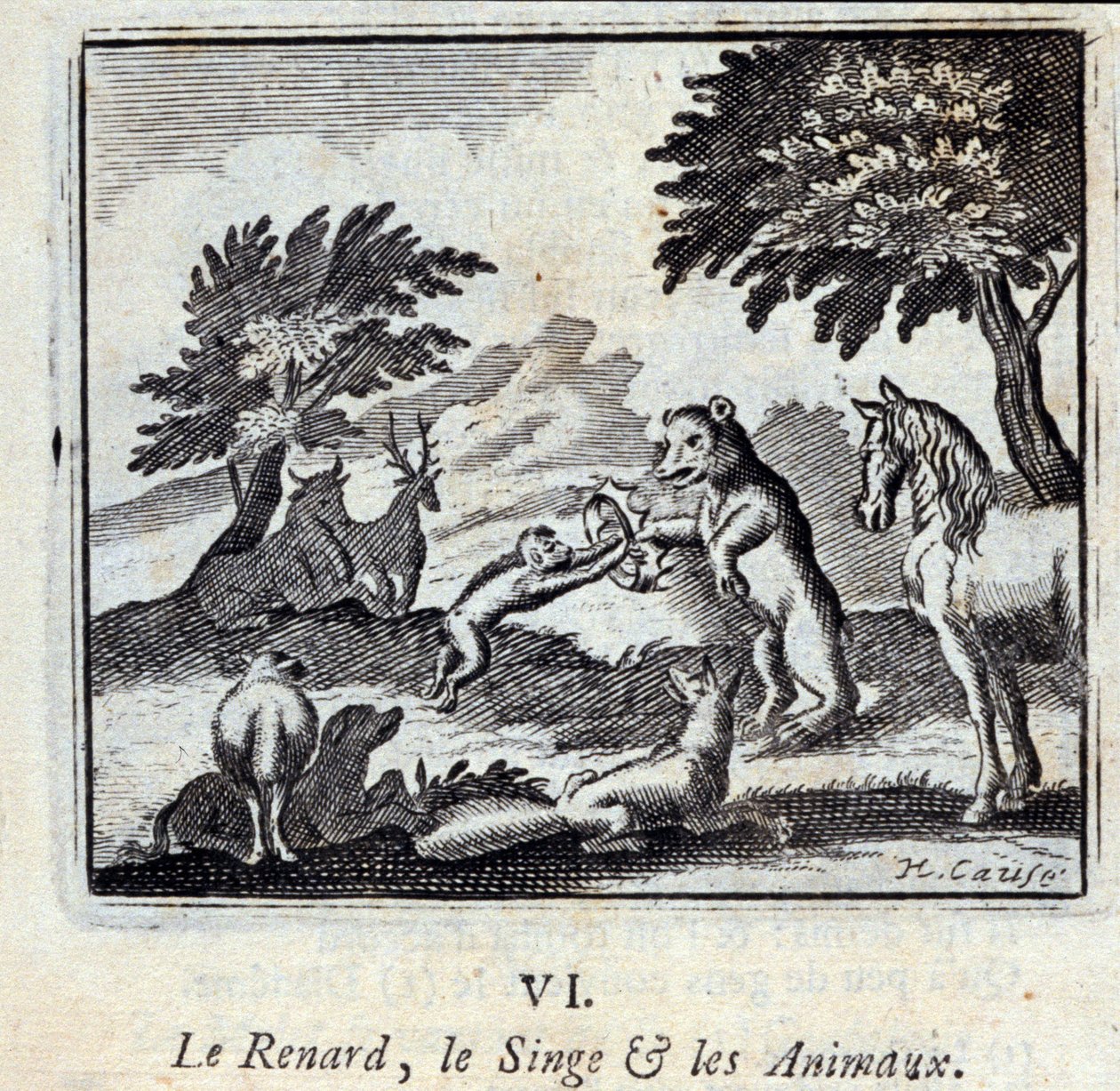Illustration från "Fables of Jean de la Fontaine" (litho) av Francois Chauveau