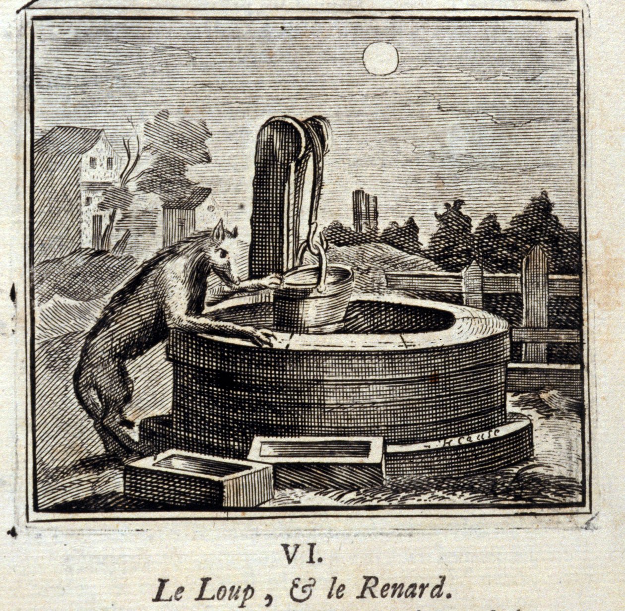 Illustration från "Fables of Jean de la Fontaine" (litho) av Francois Chauveau