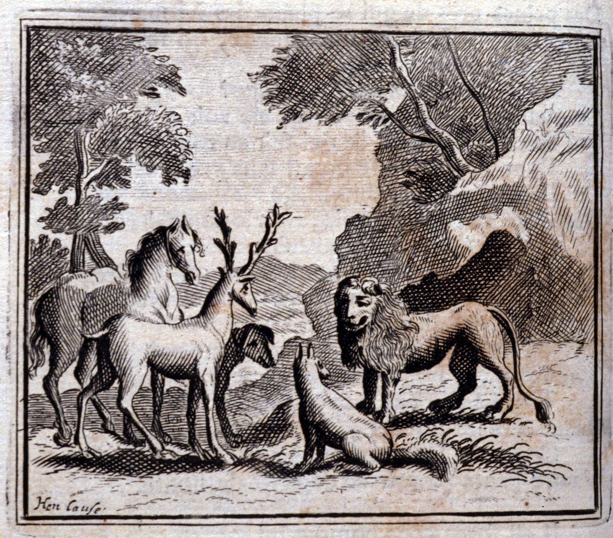 Illustration från "Fables of Jean de la Fontaine" (litho) av Francois Chauveau