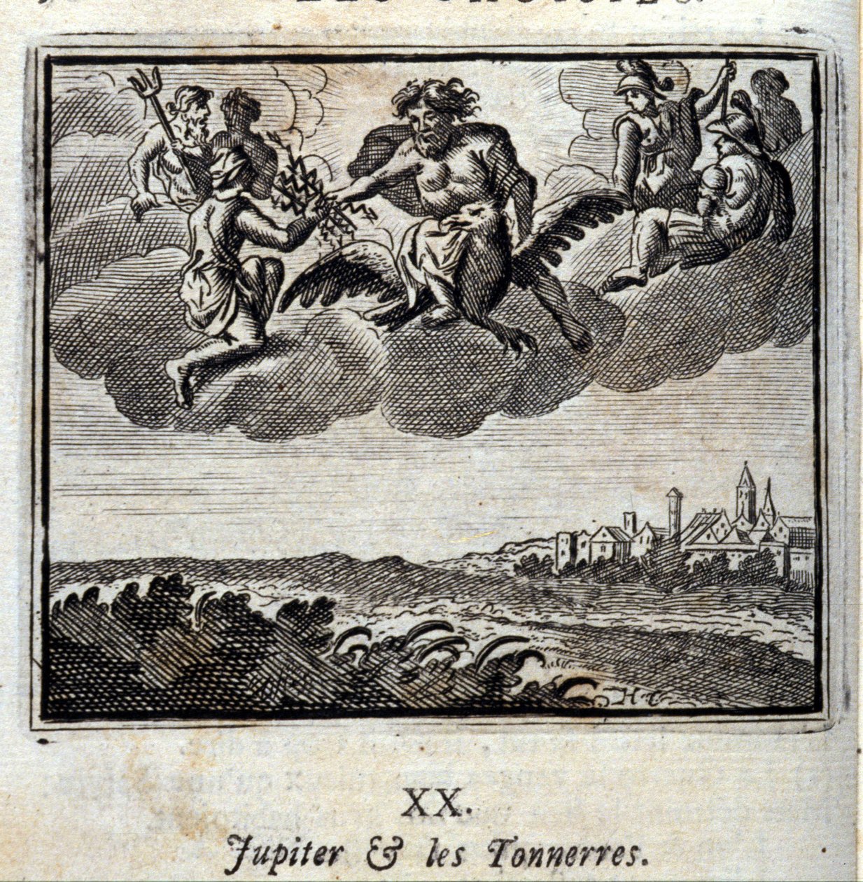 Jupiter and the Thunners.Fables av Jean de La Fontaine (1621-95). Illustration av François Chauveau (1613-1676). Upplaga av 1728. av Francois Chauveau