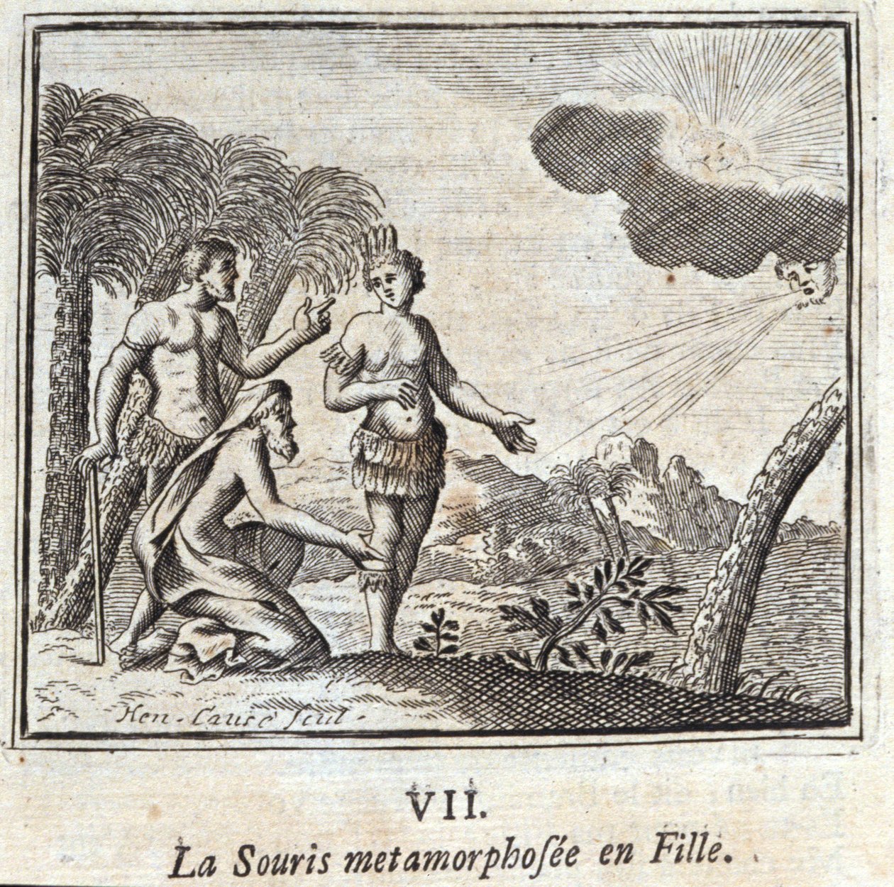 La Souris förvandlades till en flicka. Fabler av Jean de La Fontaine (1621-95). Illustration av François Chauveau (1613-1676). Upplaga av 1728. av Francois Chauveau