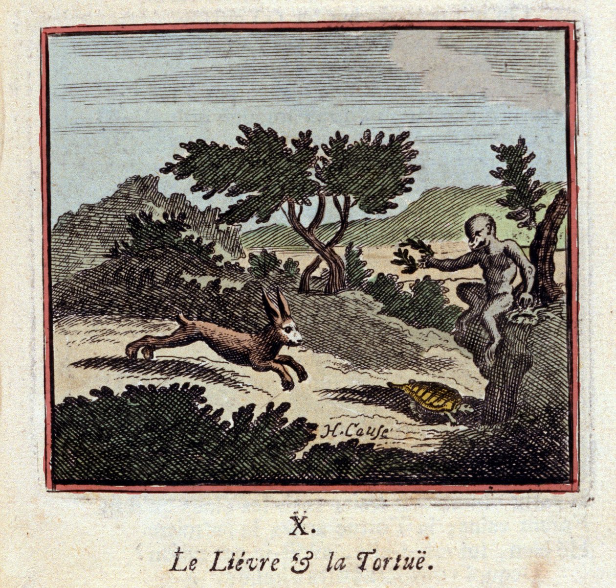 Haren och sköldpaddan - Fabler av Jean de La Fontaine (1621-1695) - Illustration av Francois Chauveau (1613-1676) - Upplaga av 1728 av Francois Chauveau