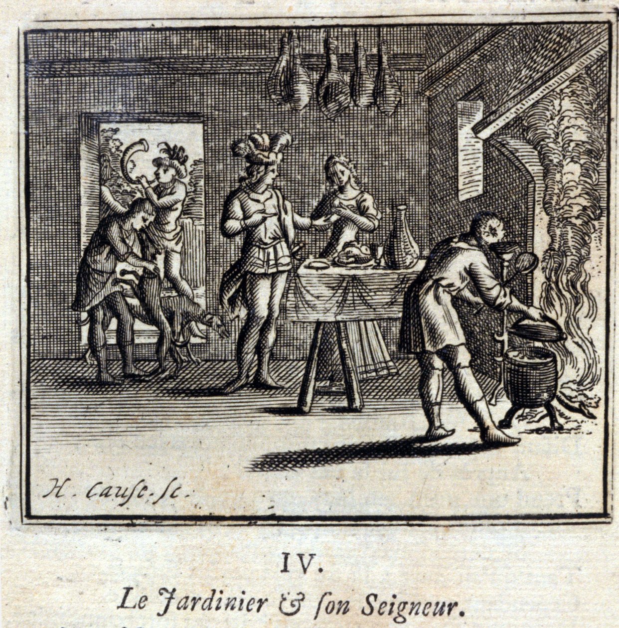 Trädgårdsmästaren och hans herre Fabler av Jean de La Fontaine (1621-95). Illustration av François Chauveau (1613-1676). Upplaga av 1728. av Francois Chauveau