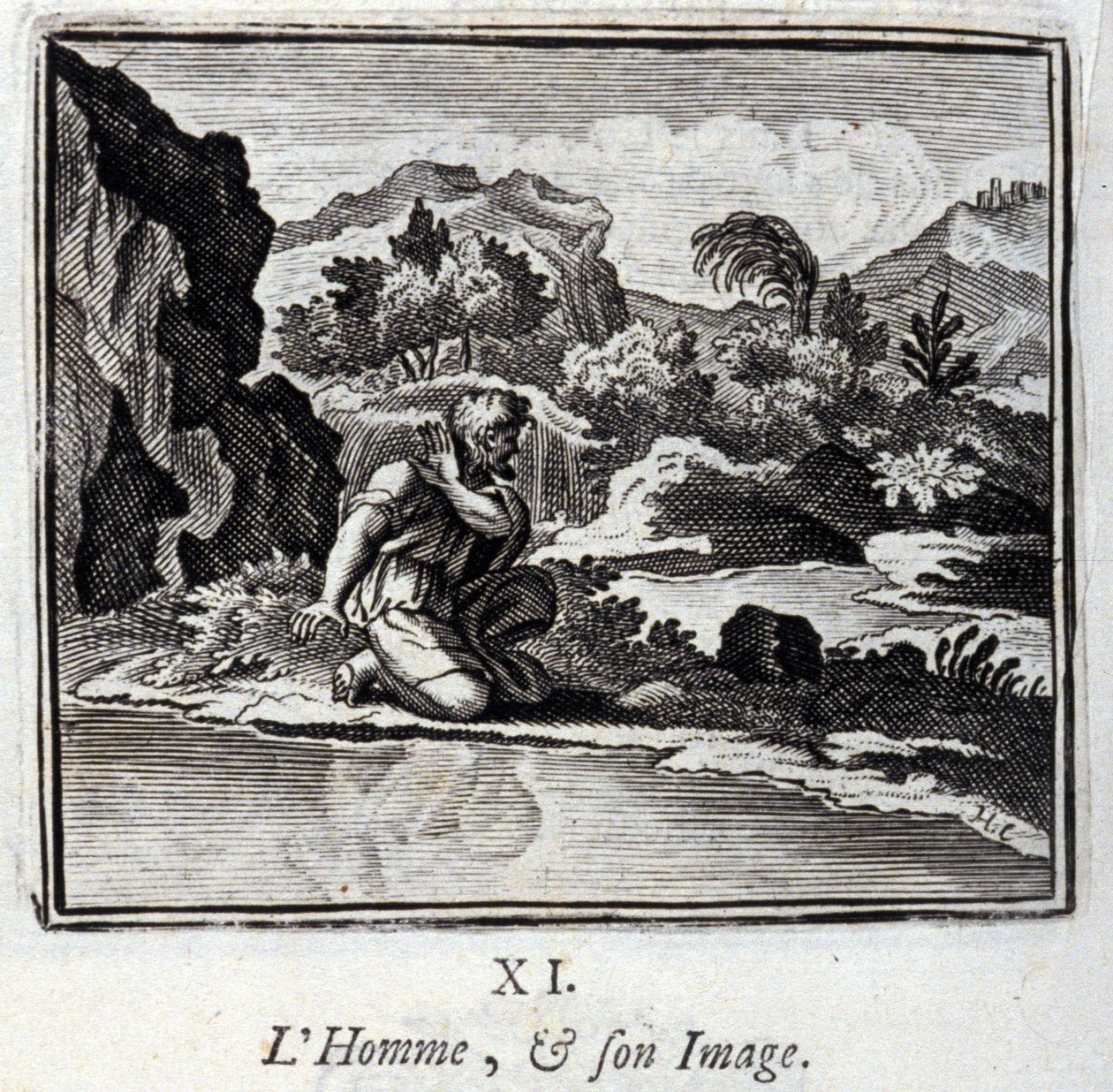 Människan och hennes bild. Fabler av Jean de La Fontaine (1621-95). Illustration av Francois Chauveau (1613-1676). Upplaga av 1728. av Francois Chauveau