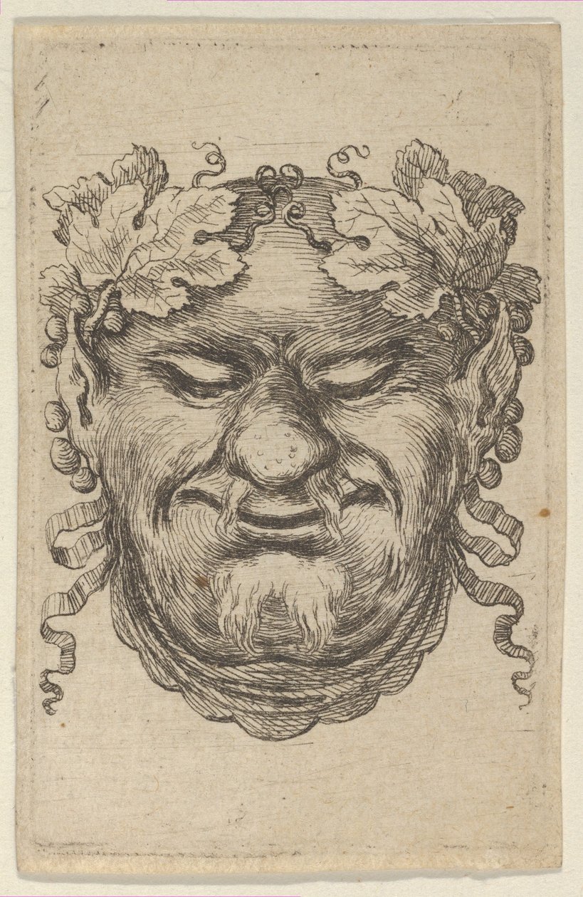 Mask av Bacchus med en krans av druvblad och band, från Divers Masques, ca. 1635-45. av Francois Chauveau