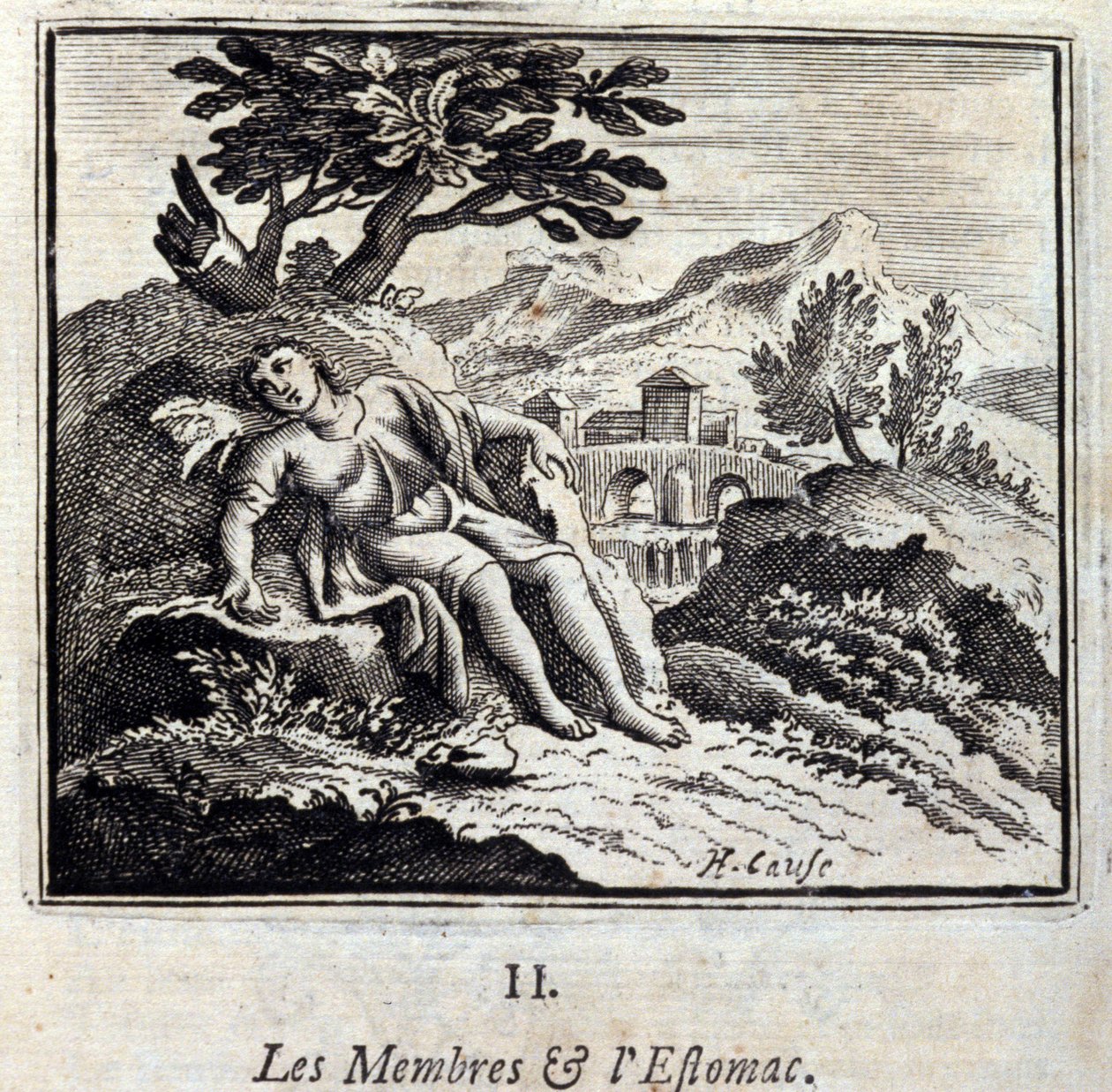 Medlemmar och Mage. Fabler av Jean de La Fontaine (1621-95). Illustration av François Chauveau (1613-1676). Upplaga av 1728. av Francois Chauveau