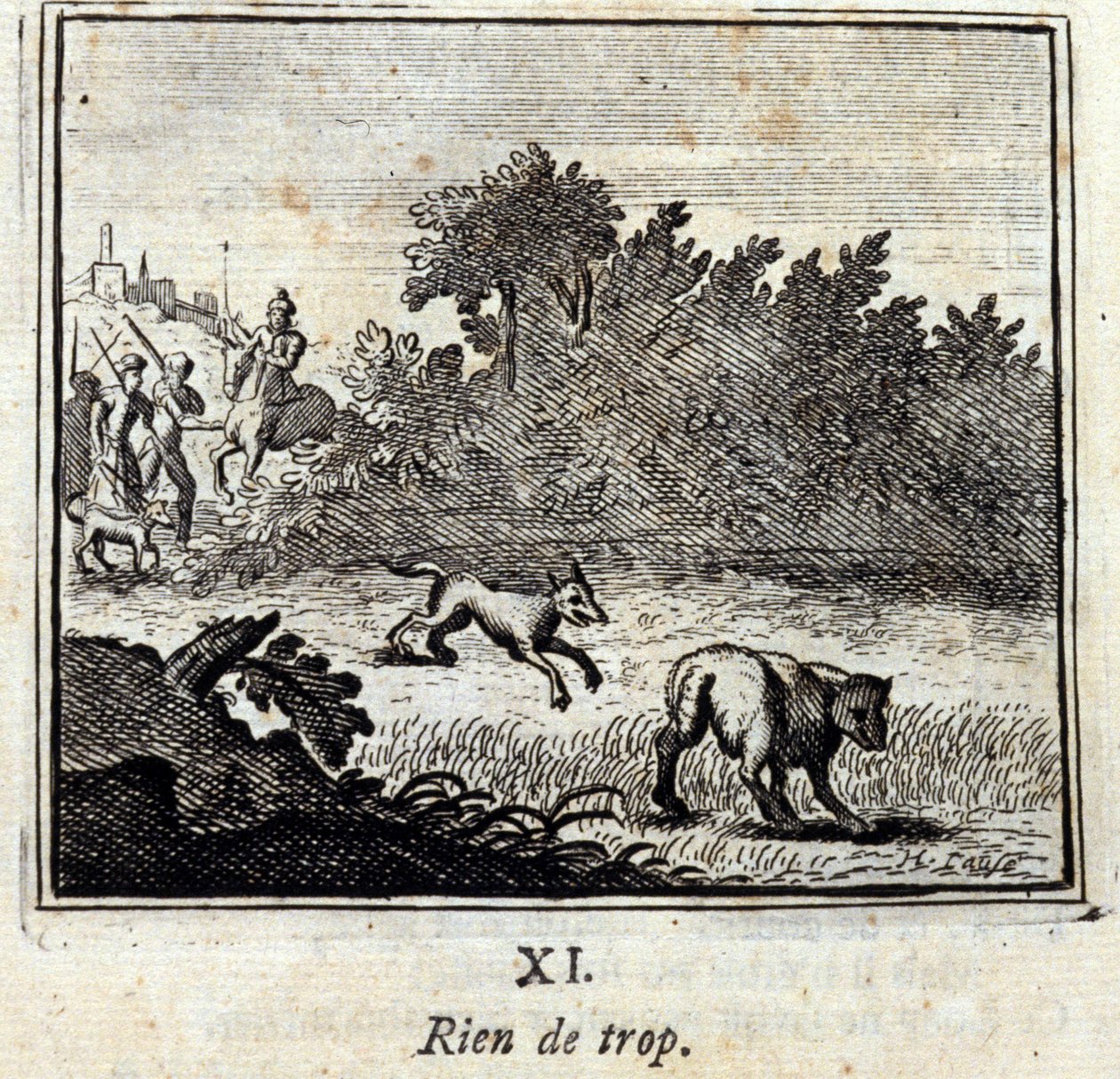 Inget för mycket. Fabler av Jean de La Fontaine (1621-95). Illustration av Francois Chauveau (1613-1676). Upplaga av 1728. av Francois Chauveau