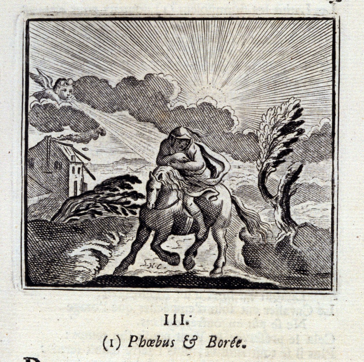 Phebus och Boree. Fabler av Jean de La Fontaine (1621-95). Illustration av Francois Chauveau (1613-1676). Upplaga av 1728. av Francois Chauveau