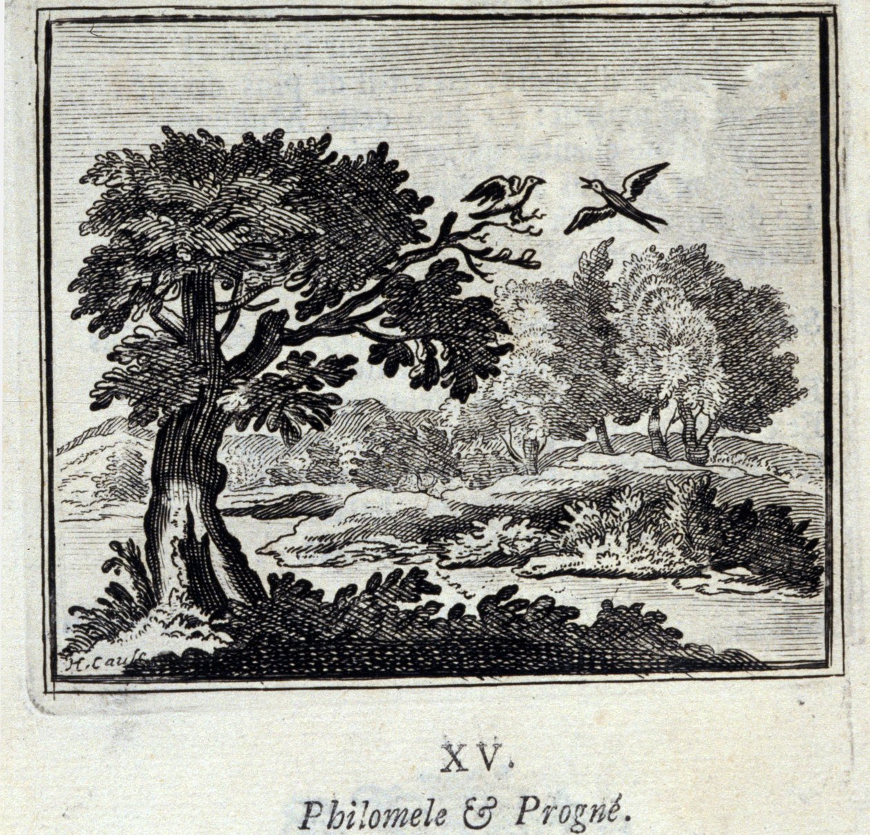 Philomele och Progne. Fabler av Jean de La Fontaine (1621-95). Illustration av François Chauveau (1613-1676). Upplaga av 1728. av Francois Chauveau