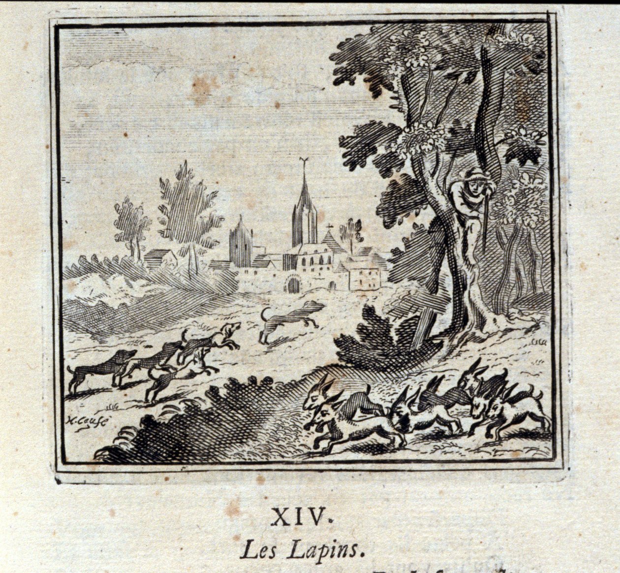 Kaniner. Fabler av Jean de La Fontaine (1621-95). Illustration av François Chauveau (1613-1676). Upplaga av 1728. av Francois Chauveau