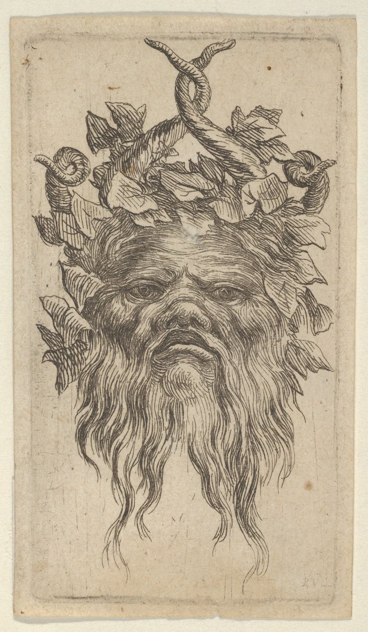 Satyrmask med krokade horn och murgrönskrans, från Divers Masques, ca. 1635-45. av Francois Chauveau