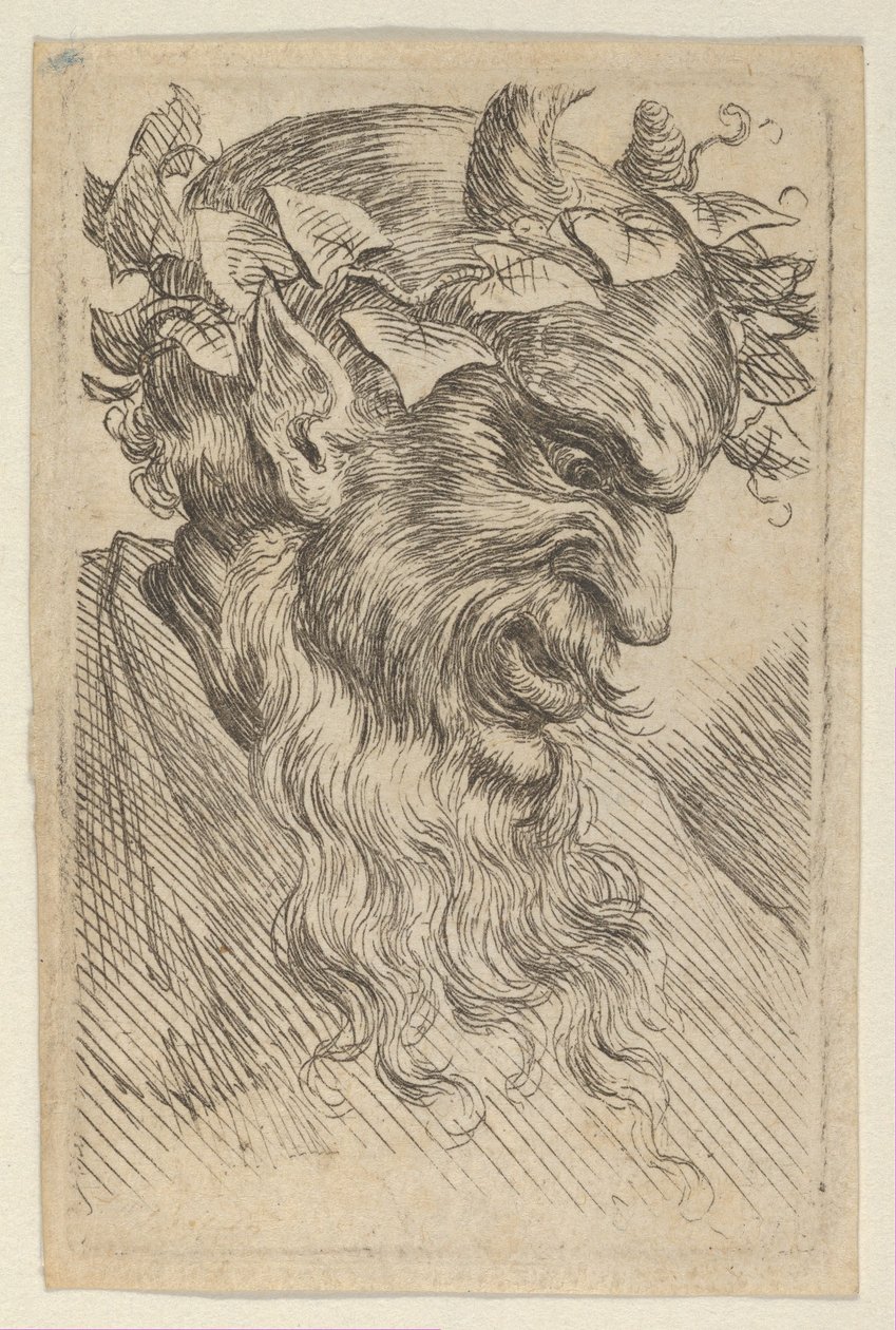 Satyrmask med murgrönakrona, vänd åt höger, från Divers Masques, ca. 1635-45. av Francois Chauveau