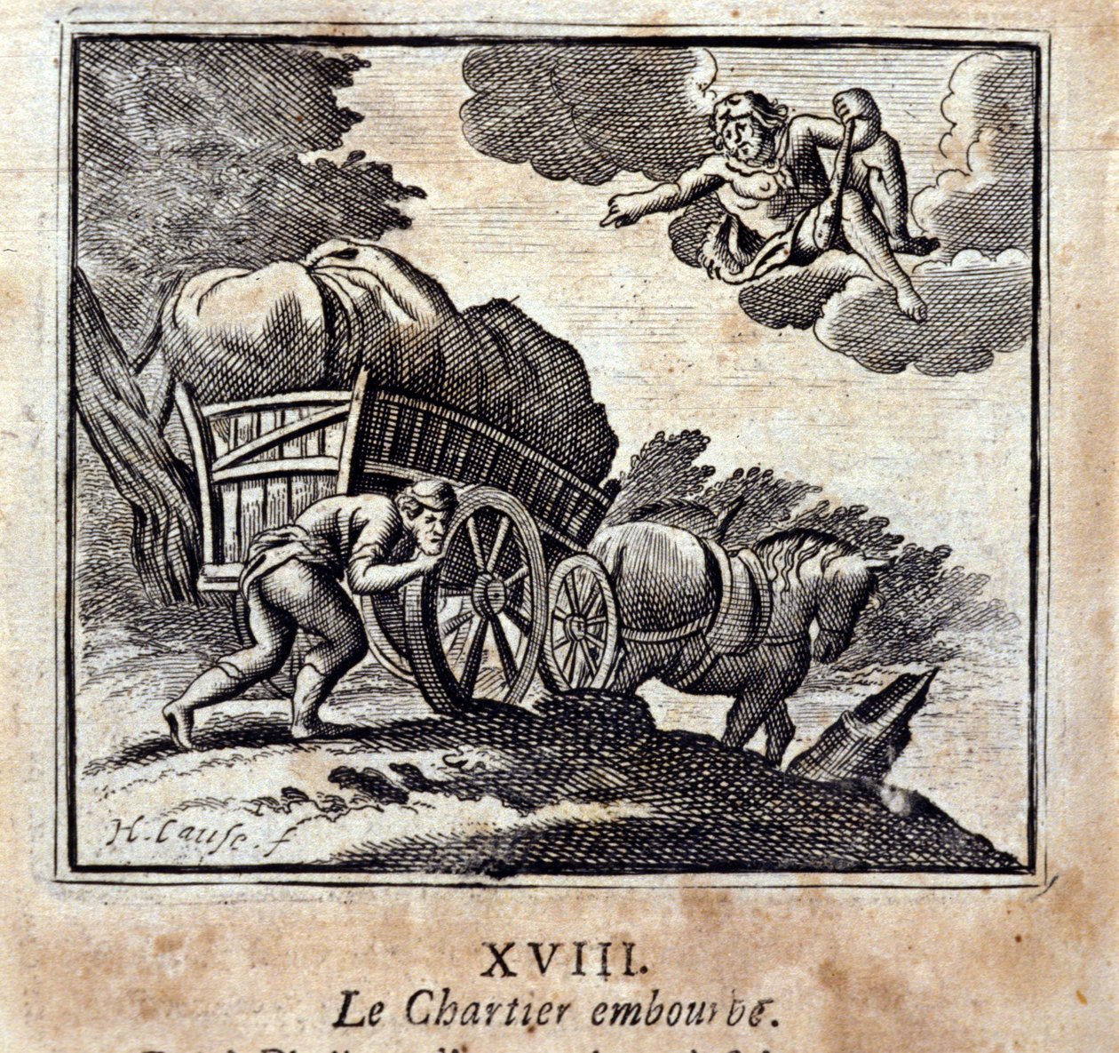 Chartiern stör sig. Fabler av Jean de La Fontaine (1621-95). Illustration av François Chauveau (1613-1676). Upplaga av 1728. av Francois Chauveau