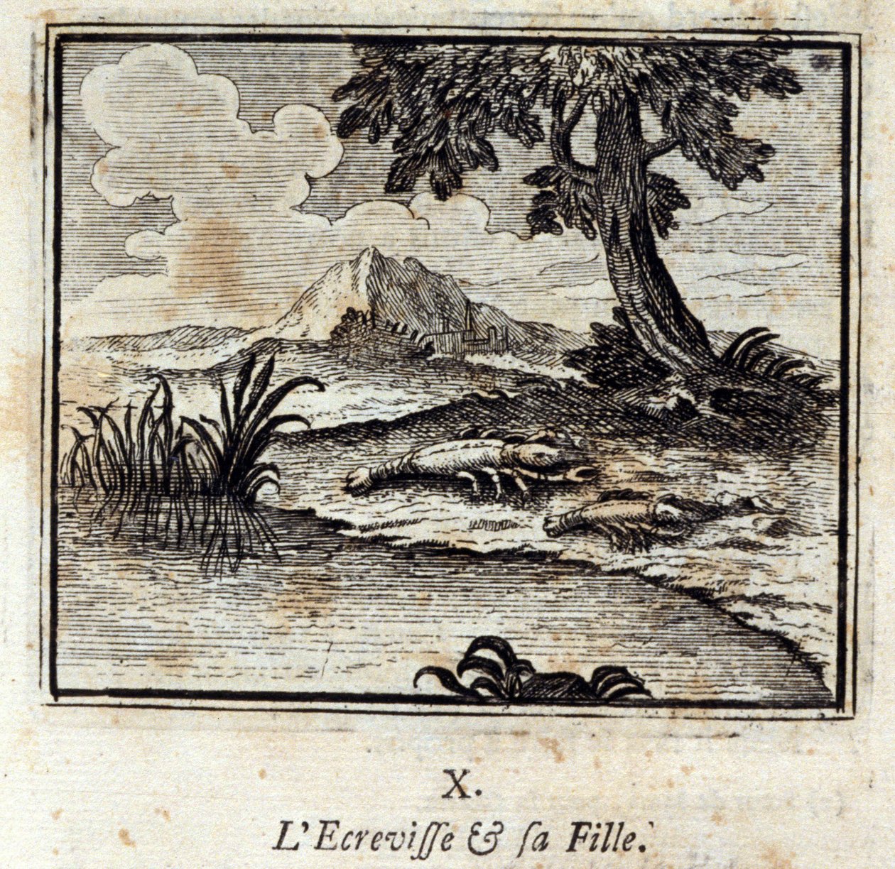 The Crevisse och hans dotter. Fabler av Jean de La Fontaine (1621-95). Illustration av Francois Chauveau (1613-1676). Upplaga av 1728. av Francois Chauveau