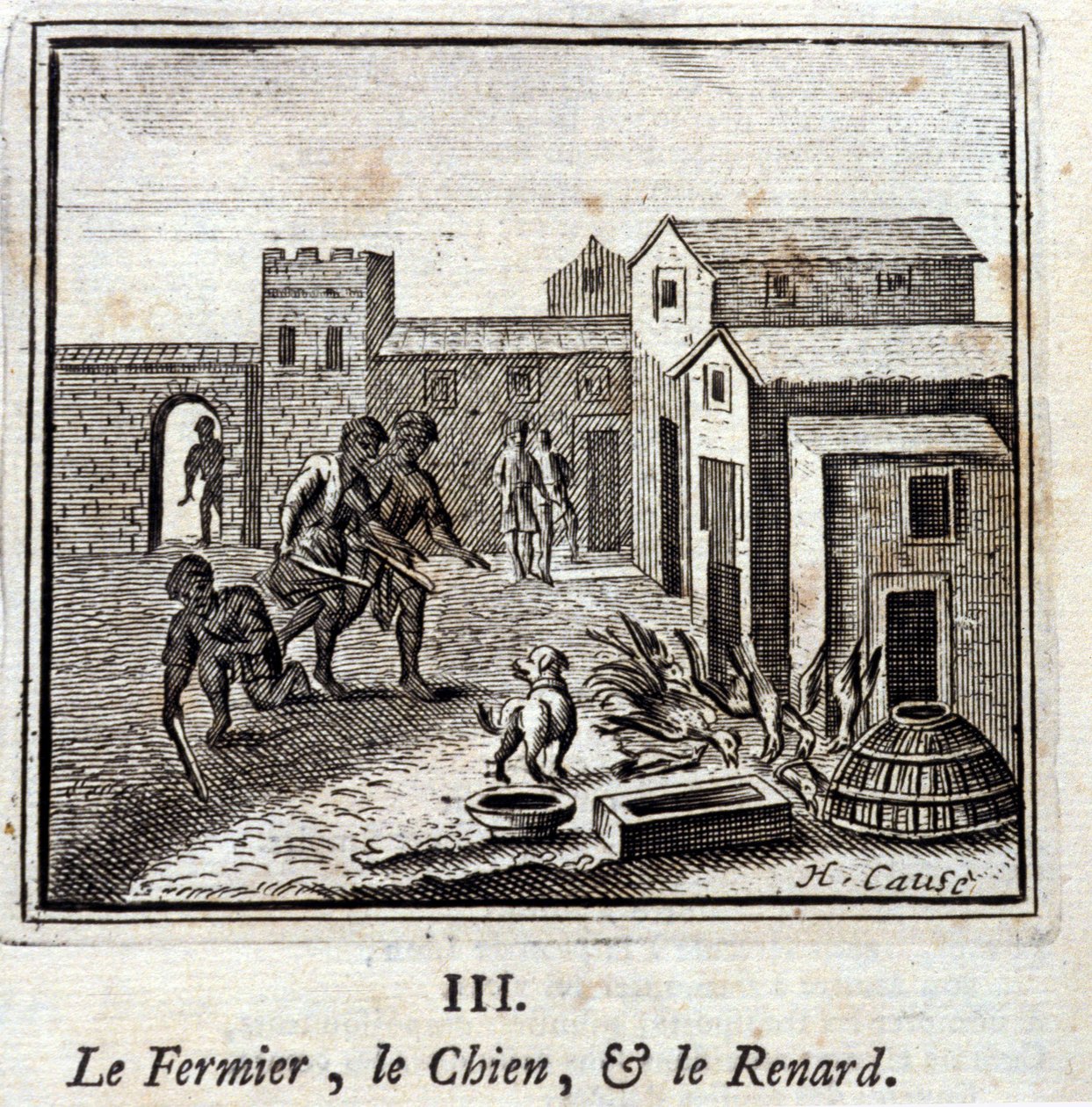 Bonden, hunden och räven. Fabler av Jean de La Fontaine (1621-95). Illustration av François Chauveau (1613-1676). Upplaga av 1728. av Francois Chauveau