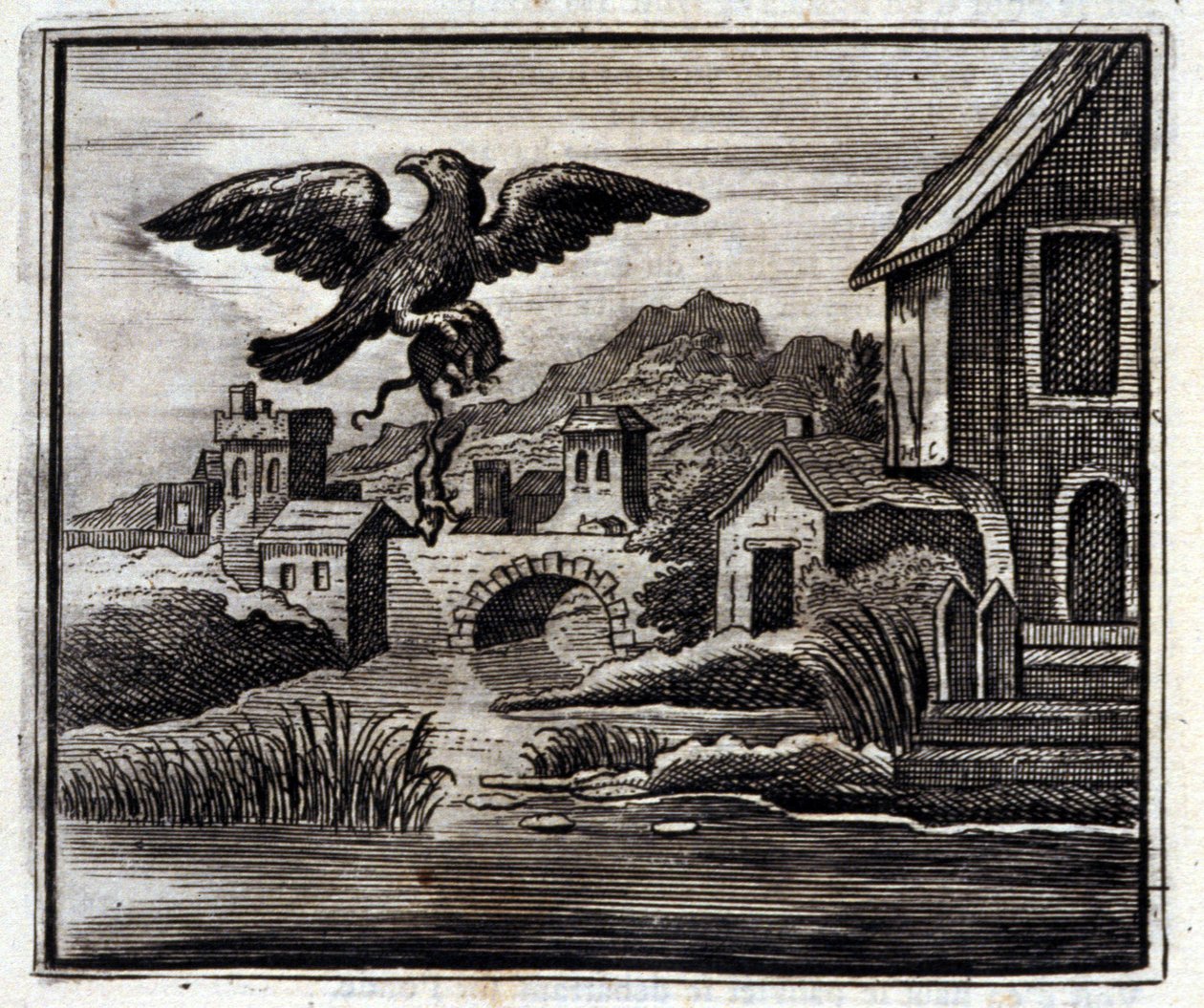 Grodan och råttan. Fabler av Jean de La Fontaine (1621-95). Illustration av Francois Chauveau (1613-1676). Upplaga av 1728. av Francois Chauveau