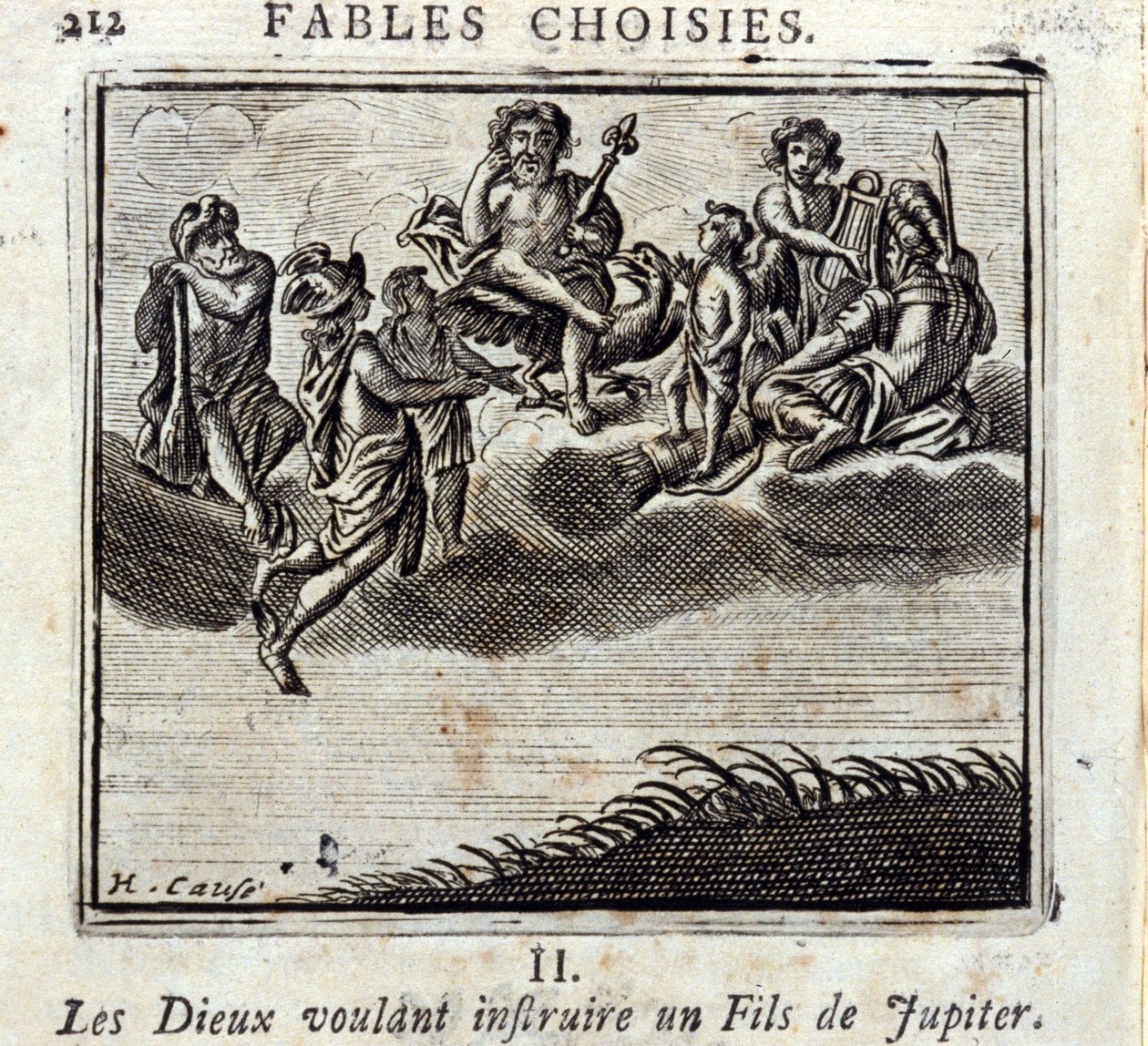 Gudarna vill lära en son till Jupiter. Fabler av Jean de La Fontaine (1621-95). Illustration av François Chauveau (1613-1676). Upplaga av 1728. av Francois Chauveau