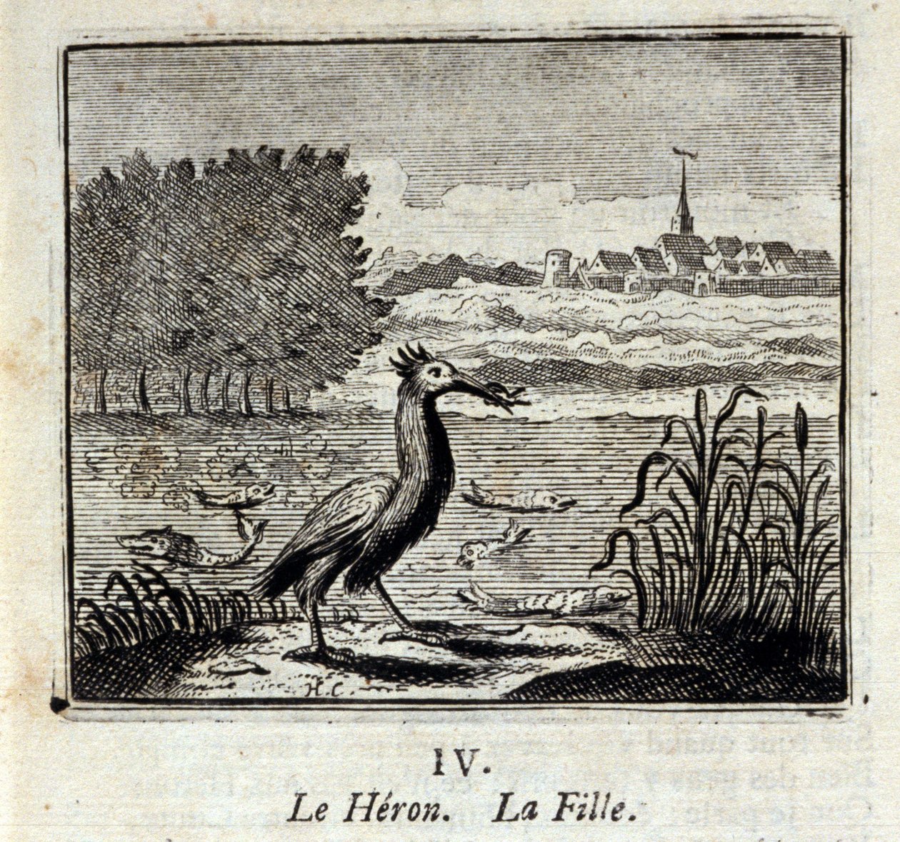 Hägern. Fabler av Jean de La Fontaine (1621-95). Illustration av François Chauveau (1613-1676). Upplaga från 1728. av Francois Chauveau