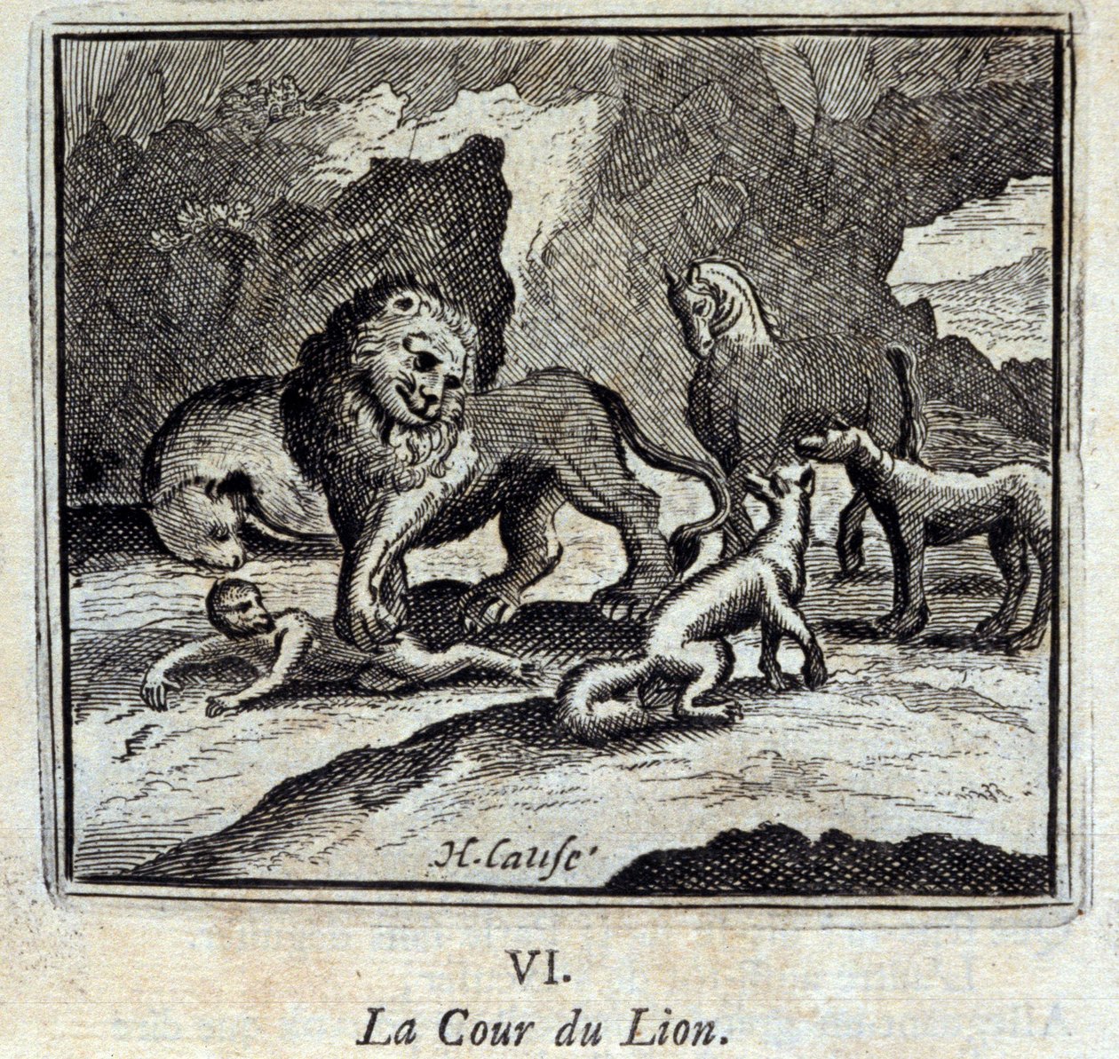 Lejonrätten. Fabler av Jean de La Fontaine (1621-95). Illustration av François Chauveau (1613-1676). Upplaga från 1728. av Francois Chauveau