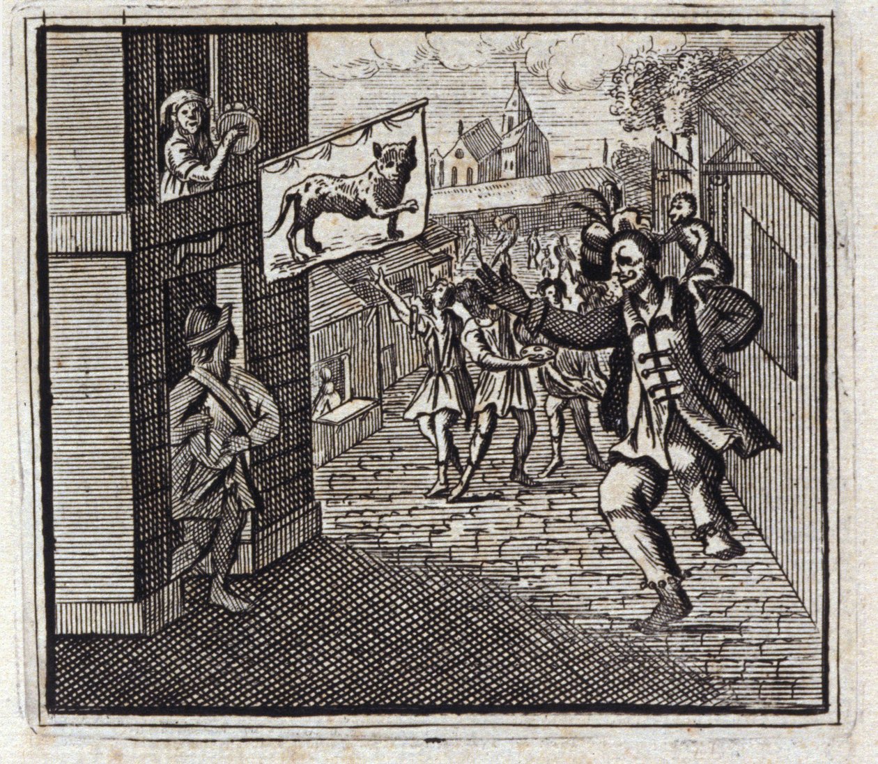 Apan och leoparden. Fabler av Jean de La Fontaine (1621-95). Illustration av Francois Chauveau (1613-1676). Upplaga av 1728. av Francois Chauveau