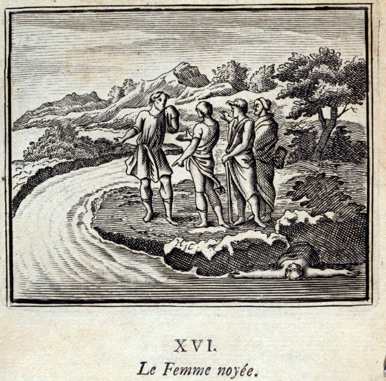 Noyee-kvinnan. Fabler av Jean de La Fontaine (1621-95). Illustration av François Chauveau (1613-1676). Upplaga av 1728. av Francois Chauveau