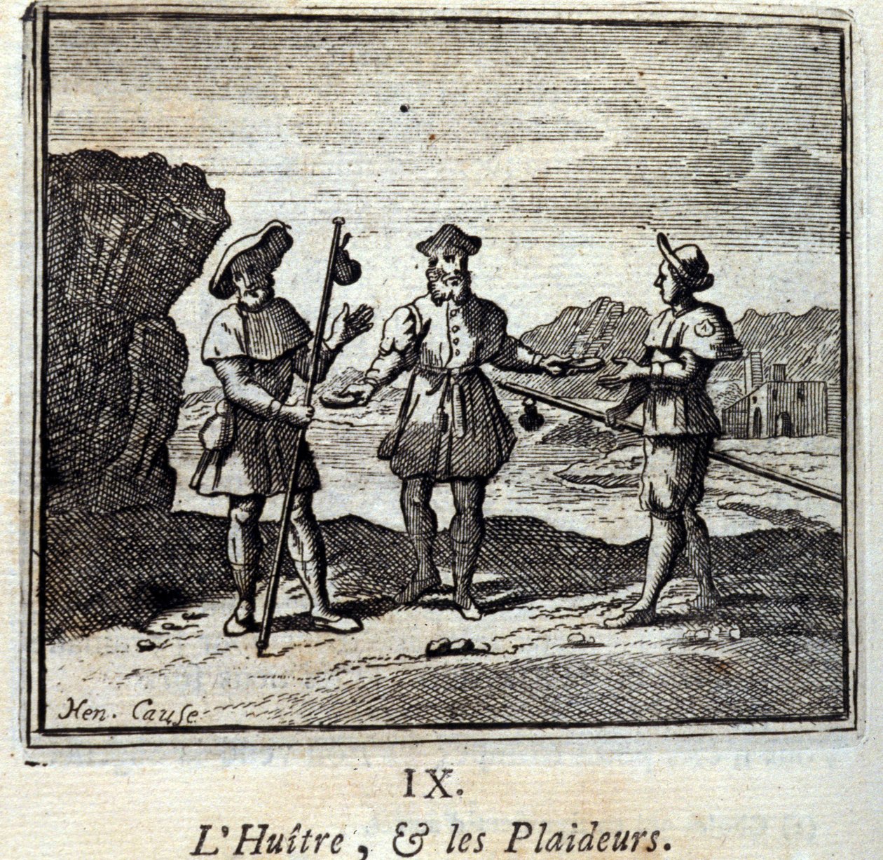 Oystern och rättstvisterna. Fabler av Jean de La Fontaine (1621-95). Illustration av François Chauveau (1613-1676). Upplaga av 1728. av Francois Chauveau
