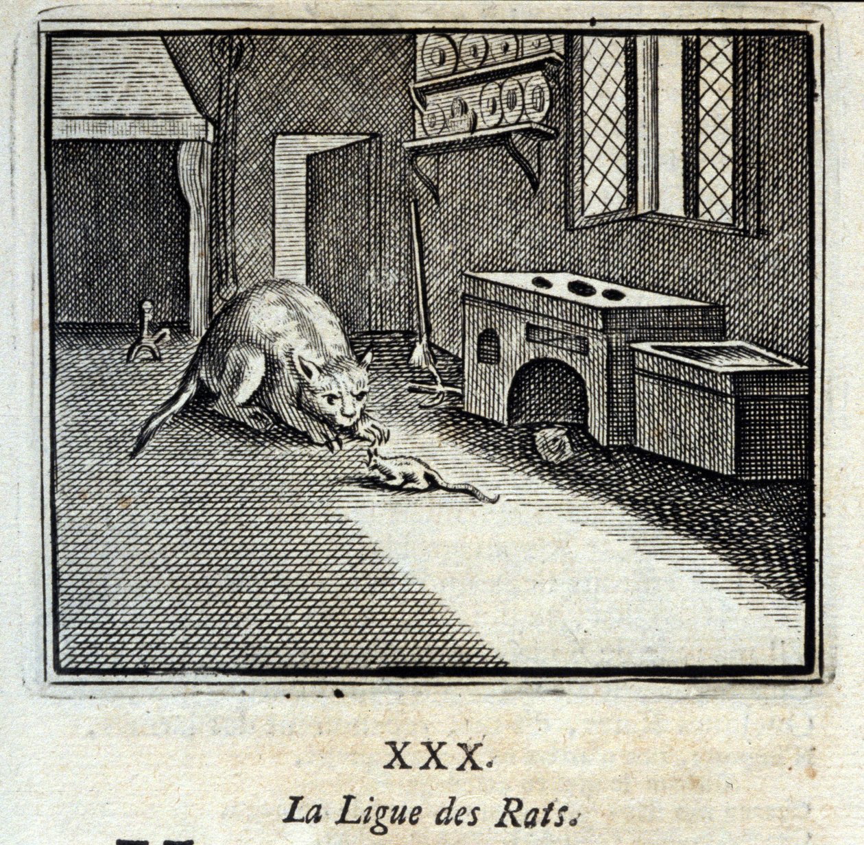 Råttligan. Fabler av Jean de La Fontaine (1621-95). Illustration av François Chauveau (1613-1676). Upplaga av 1728. av Francois Chauveau