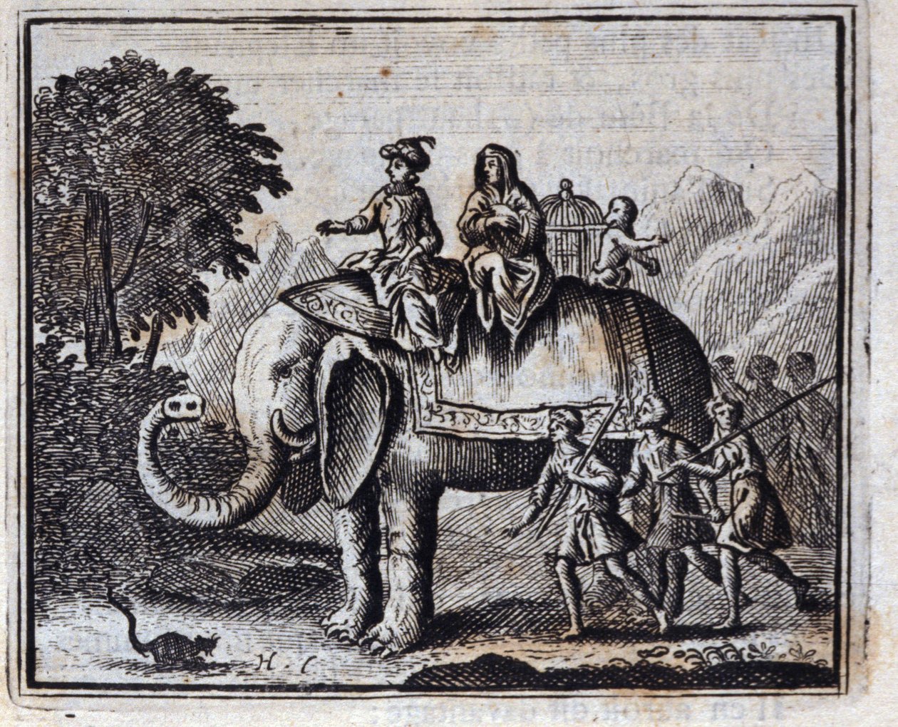 Råttan och elefanten. Fabler av Jean de La Fontaine (1621-95). Illustration av François Chauveau (1613-1676). Upplaga av 1728. av Francois Chauveau