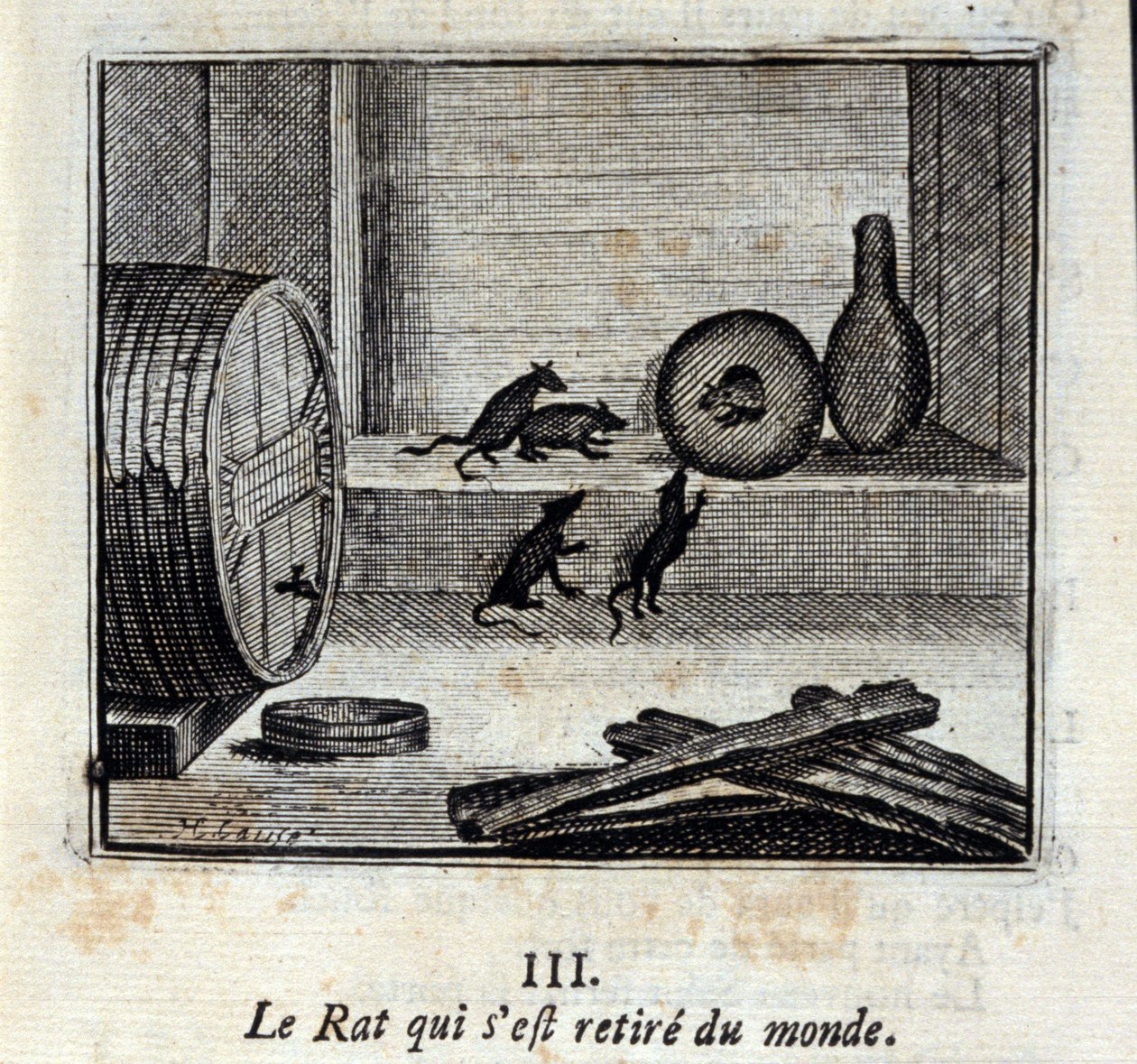 Råttan som drog sig tillbaka från världen. Fabler av Jean de La Fontaine (1621-95). Illustration av François Chauveau (1613-1676). Upplaga av 1728. av Francois Chauveau