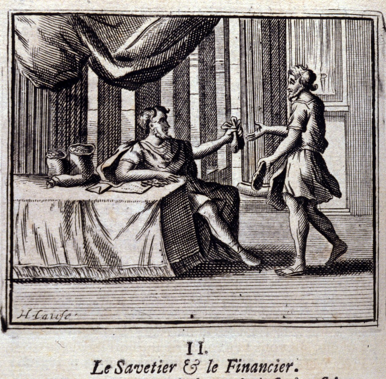 Räddaren och fångaren. Fabler av Jean de La Fontaine (1621-95). Illustration av François Chauveau (1613-1676). Upplaga från 1728. av Francois Chauveau