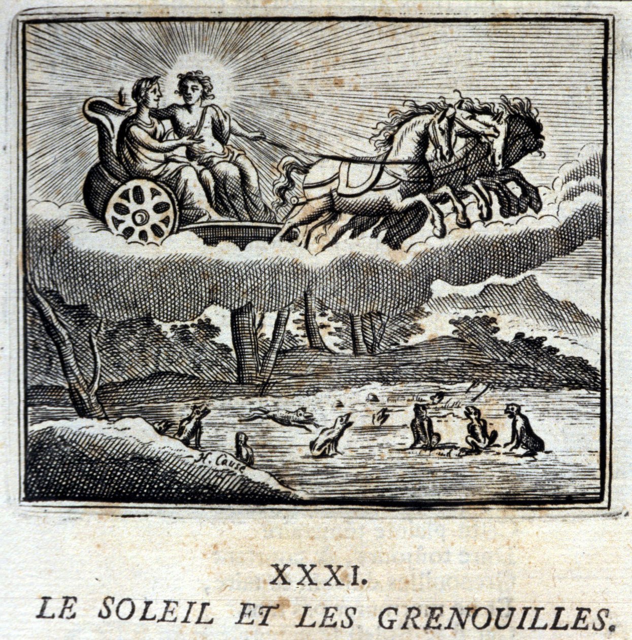 Solen och grodorna. Fabler av Jean de La Fontaine (1621-95). Illustration av François Chauveau (1613-1676). Upplaga av 1728. av Francois Chauveau