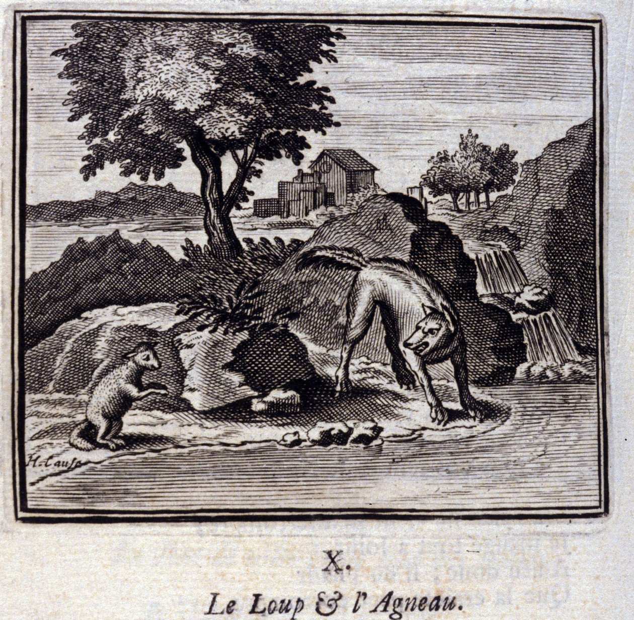 Vargen och Lammet. Fabler av Jean de La Fontaine (1621-95). Illustration av François Chauveau (1613-1676). Upplaga av 1728. av Francois Chauveau