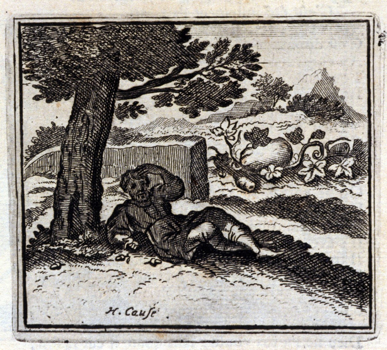 Ekollonen och pumpan. Fabler av Jean de La Fontaine (1621-95). Illustration av François Chauveau (1613-1676). Upplaga av 1728. av Francois Chauveau