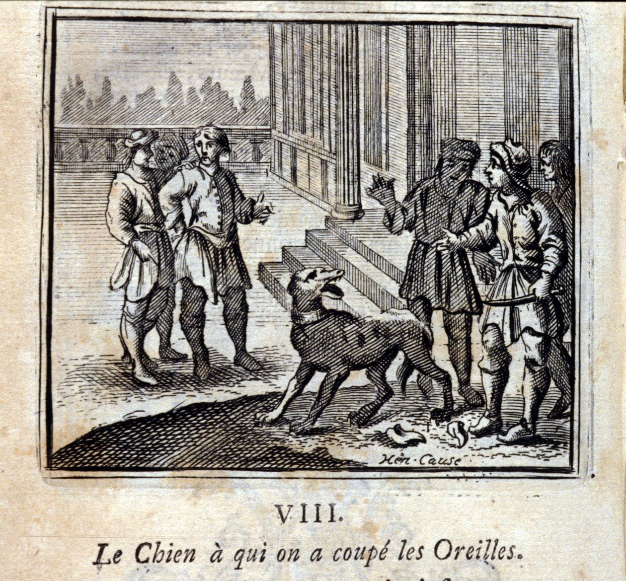 Hunden vi skar av hans öron. Fabler av Jean de La Fontaine (1621-95). Illustration av François Chauveau (1613-1676). Upplaga av 1728. av Francois Chauveau