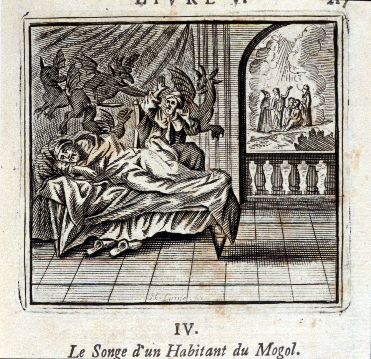 Drömmen om en mogulbo. Fabler av Jean de La Fontaine (1621-95). Illustration av Francois Chauveau (1613-1676). Upplaga av 1728. av Francois Chauveau