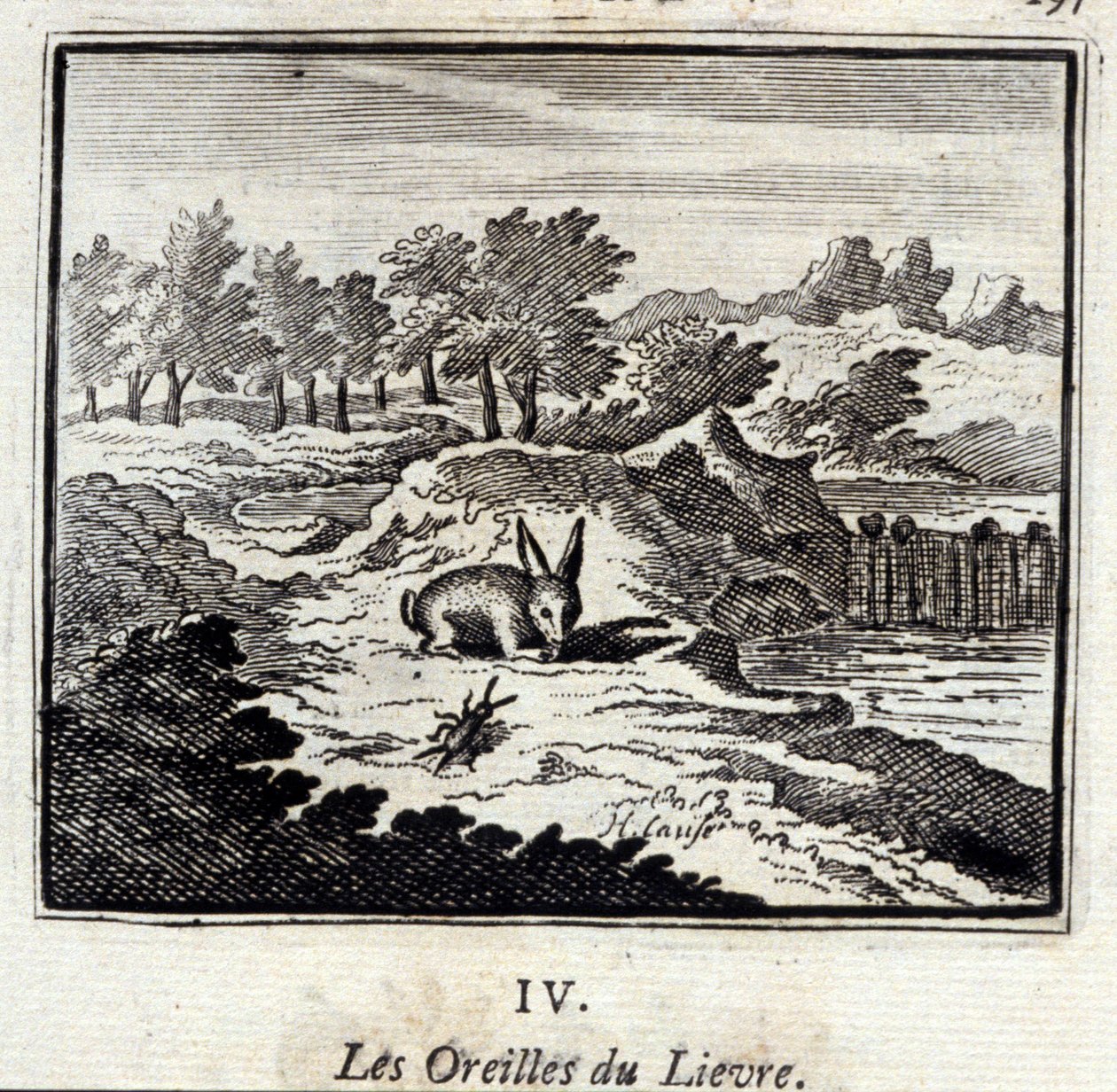 Lievres öron. Fabler av Jean de La Fontaine (1621-95). Illustration av François Chauveau (1613-1676). Upplaga av 1728. av Francois Chauveau