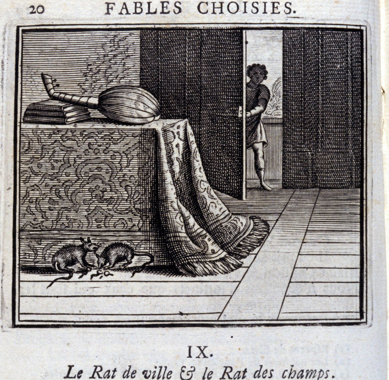 Stadsråttan och åkerråttan. Fabler av Jean de La Fontaine (1621-95). Illustration av François Chauveau (1613-1676). Upplaga av 1728. av Francois Chauveau