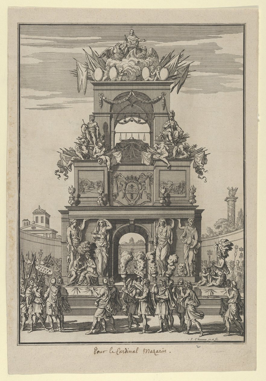 Triumfbåge uppförd för att hedra kardinal Mazarin efter Pyrenéernas fördrag..., ca. 1664-5. av Francois Chauveau