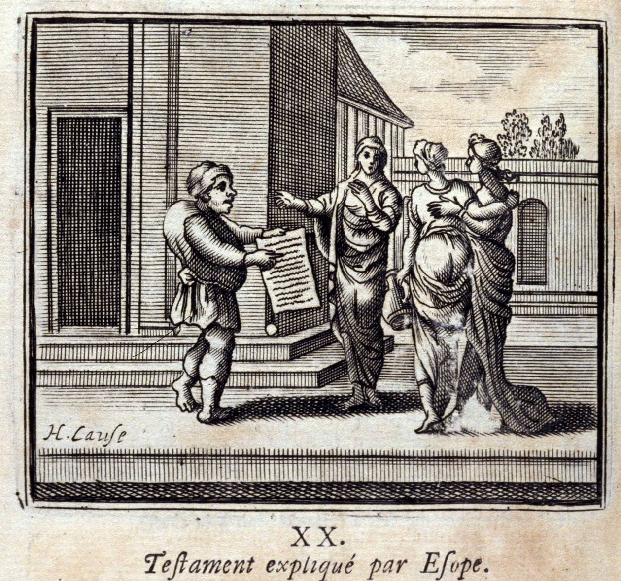 Will förklaras av Aesop. Fabler av Jean de La Fontaine (1621-95). Illustration av Francois Chauveau (1613-1676). Upplaga av 1728. av Francois Chauveau