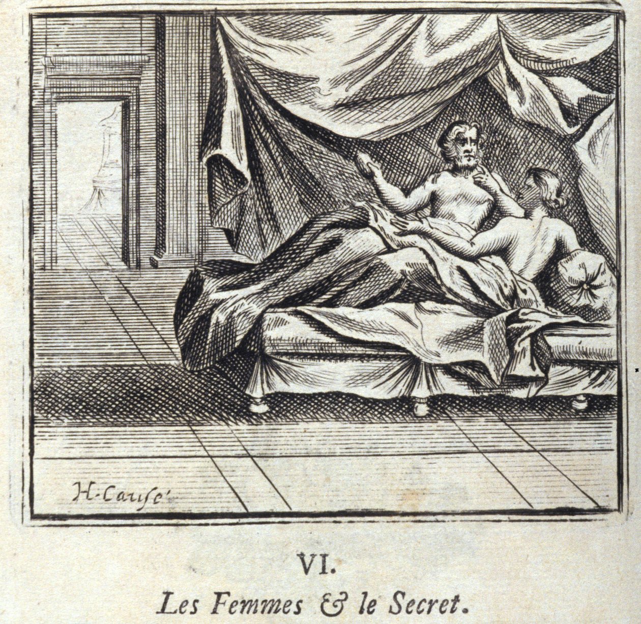 Kvinnor och hemlighet. Fabler av Jean de La Fontaine (1621-95). Illustration av Francois Chauveau (1613-1676). Upplaga av 1728. av Francois Chauveau