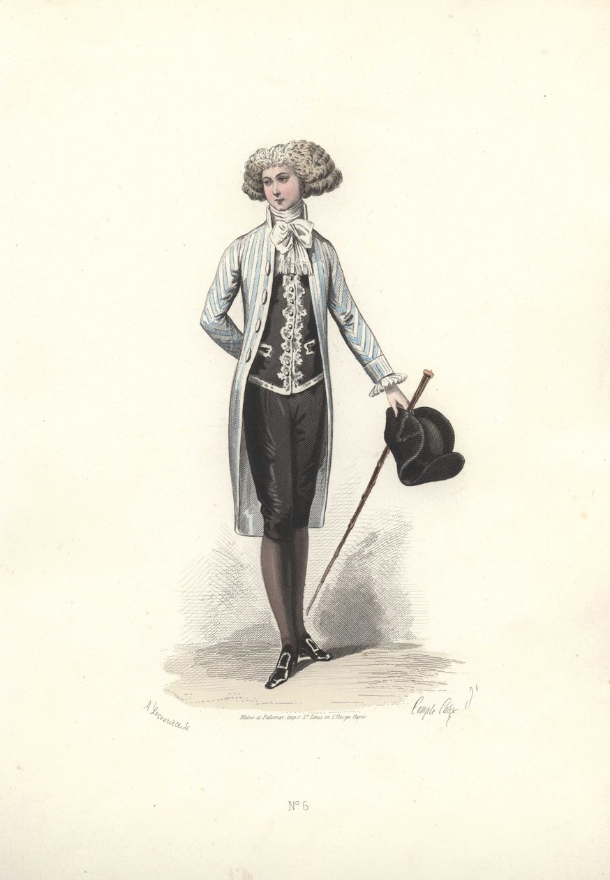 Elegant man i randig kappa, era av Marie Antoinette. av Francois Claudius Compte Calix