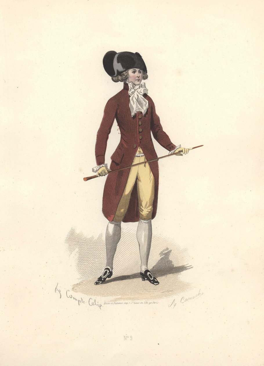 Man i stor svart bicornhatt, era av Marie Antoinette. av Francois Claudius Compte-Calix
