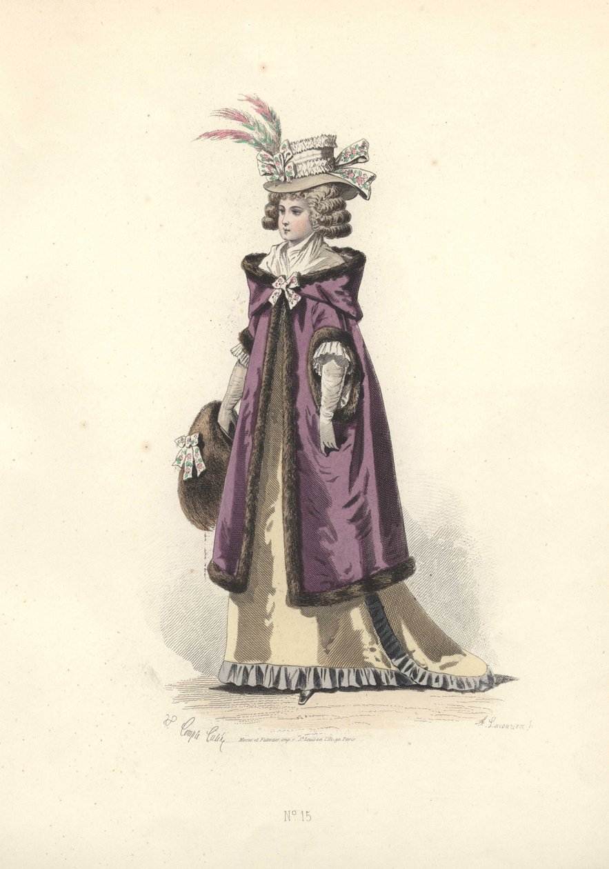 Kvinna i pälsfodrad huvkappa, era av Marie Antoinette. av Francois Claudius Compte Calix