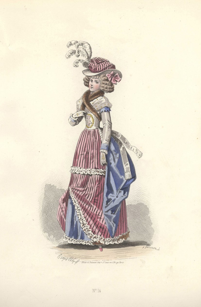 Kvinna i trefärgad outfit, era av Marie Antoinette. av Francois Claudius Compte Calix