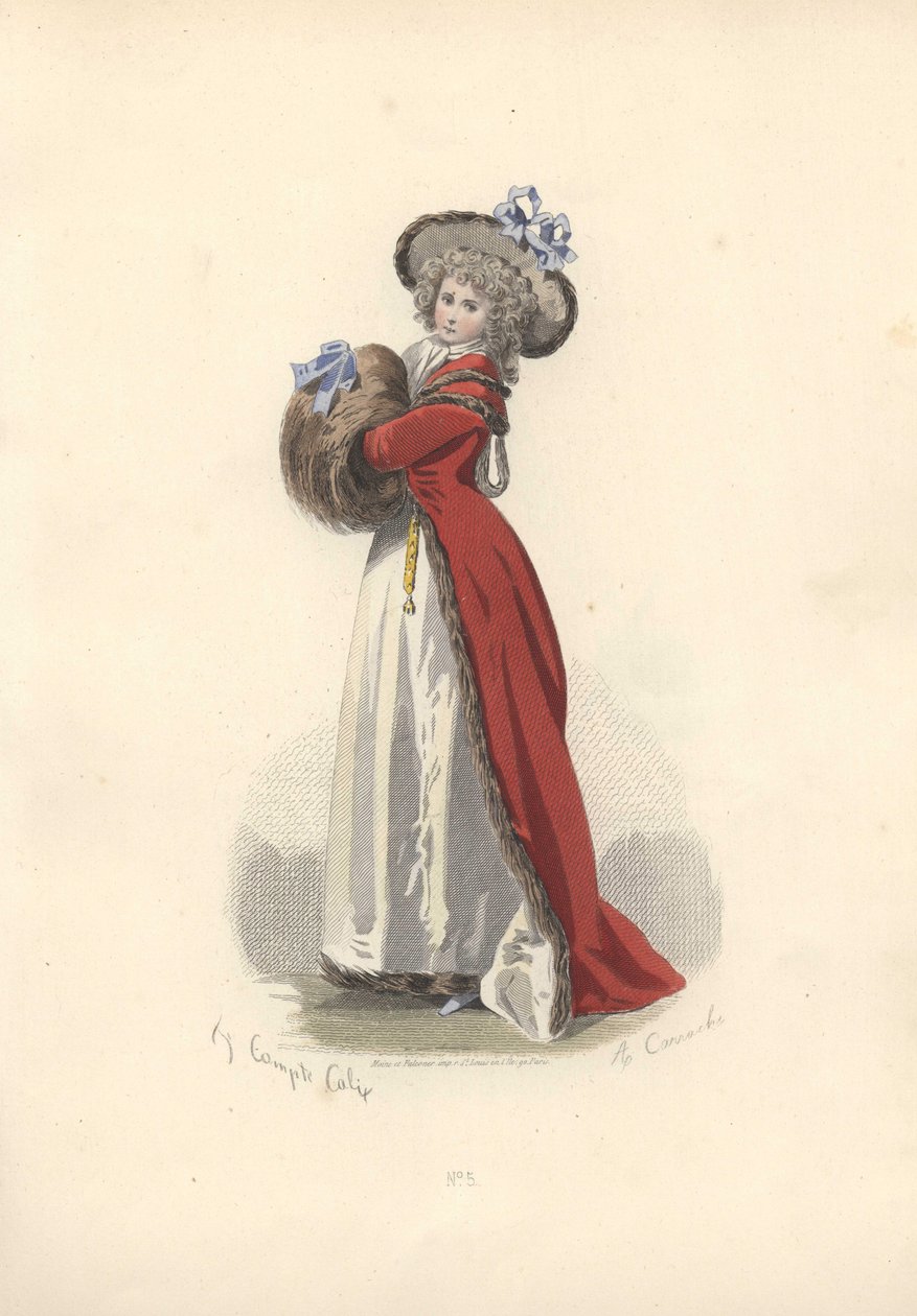 Kvinna med stor pälsmuff, era av Marie Antoinette. av Francois Claudius Compte Calix
