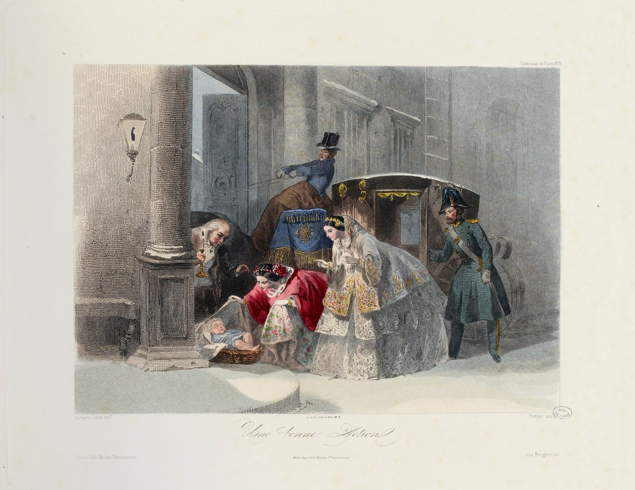 En god gärning, från Les Modes Parisiennes, c.1860 av Francois Claudius after Compte Calix