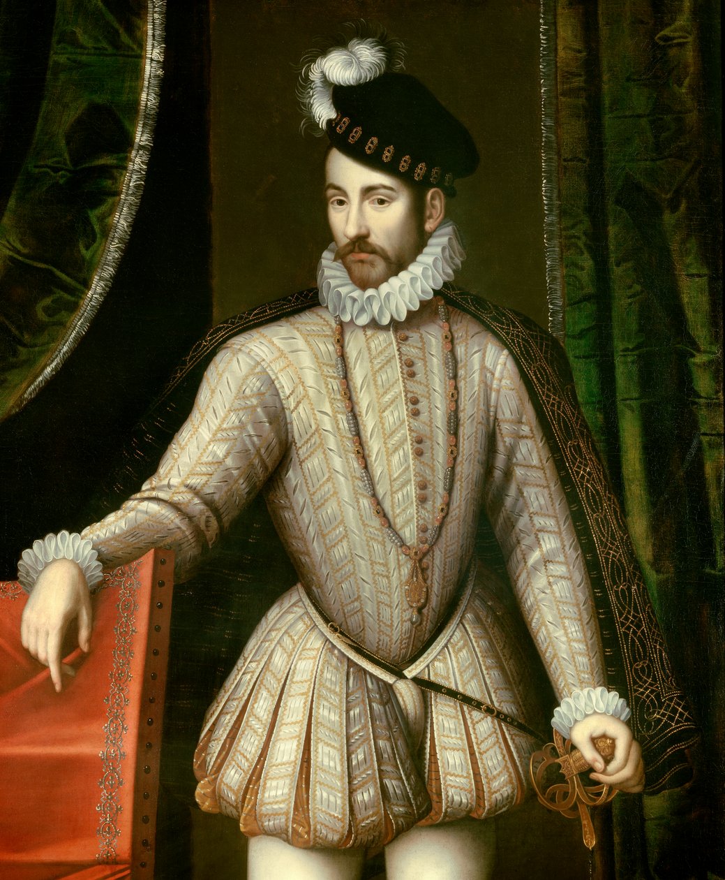 Porträtt till fots av Karl IX (1550 - 1574) kung av Frankrike. Detalj. Målning av Francois Clouet (1515-1572) av François Clouet