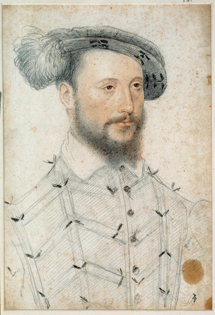 Porträtt av Antoine de Halluin, herre av Piennes (1505 - 1553). Att rita ett blod och en svart sten av Clouet Francois (1515-1572) av François Clouet