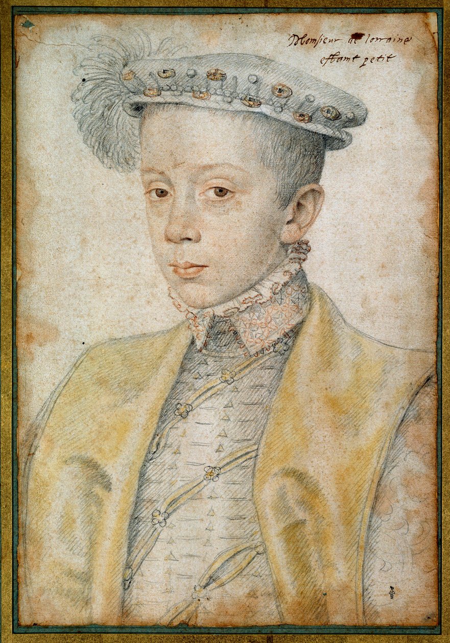 Porträtt av Karl II hertig av Lorraine och Bar (1543-1608). Att rita ett blod och en svart sten av Clouet Francois (1515-1572) av François Clouet
